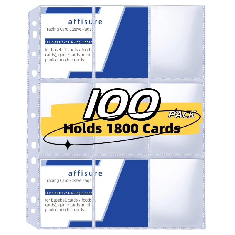 Affisure 9 Pocket Card Sleeves  Holds 1800 Cards  Trading Card Binder Sleeves  3 Ring 9 Pocket Pages for Sports Cards  Coupons Cards  100 Pack  Game - Image 1